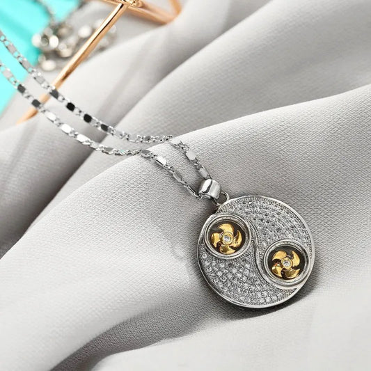 Taoist Tai Chi Bagua Necklace with Diamond Inlay - Wealth Attracting & Good Fortune