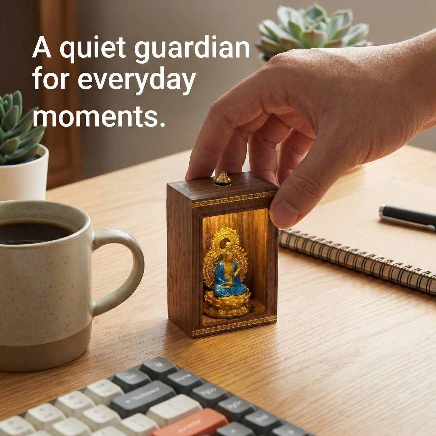 「2026 Horse Year: Find Your Eternal Guardian 」 Handcrafted Solid Walnut LED Buddha Shrine | Personal Zodiac Protector Set