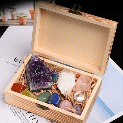 Healing Crystal Set with Amethyst Cluster & 7 Chakra Stones