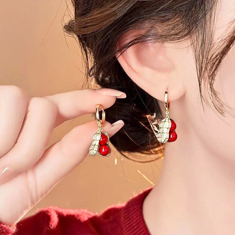 Chinese Style Peanut Earrings - Symbolizing Good Things Happen