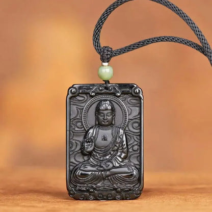 Feng Shui Black Obsidian Birthstone Buddha Pendant