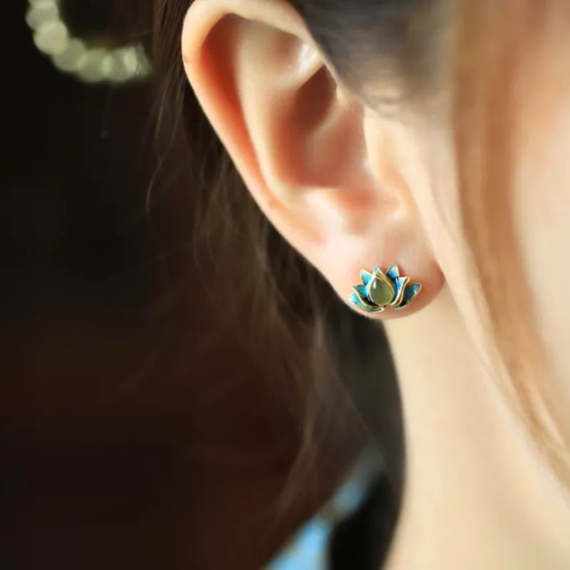Lotus Hetian Jade Earrings - Symbolizing Elegance and Purity