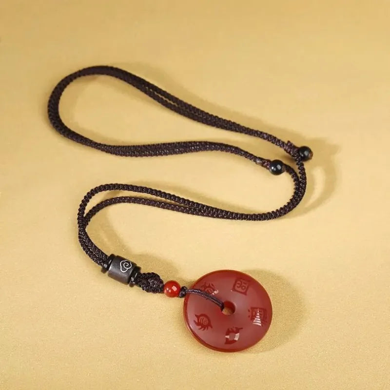 Natural Agate Five Sacred Mountains Talisman Pendant