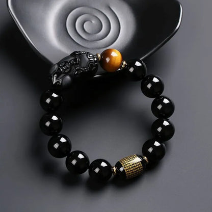 Natural Black Obsidian Pixiu Bracelet - For Protection & Wealth