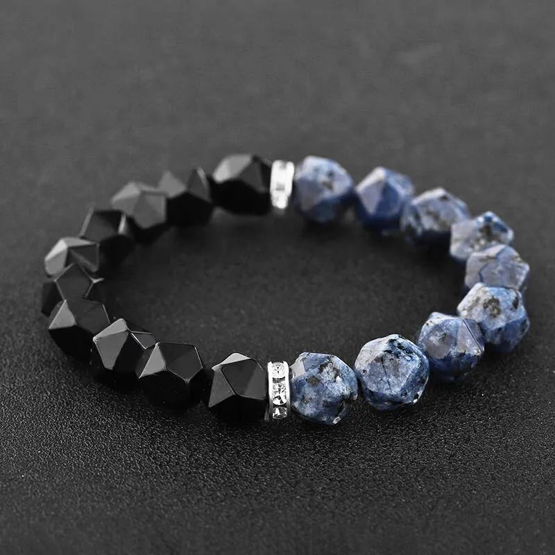 Natural Blue Patterned Stone & Black Agate Power Protection Bracelet