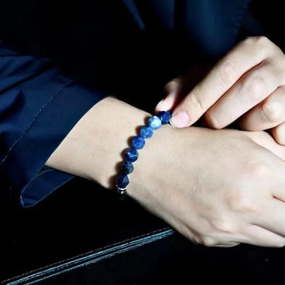 Natural Blue Patterned Stone & Black Agate Power Protection Bracelet