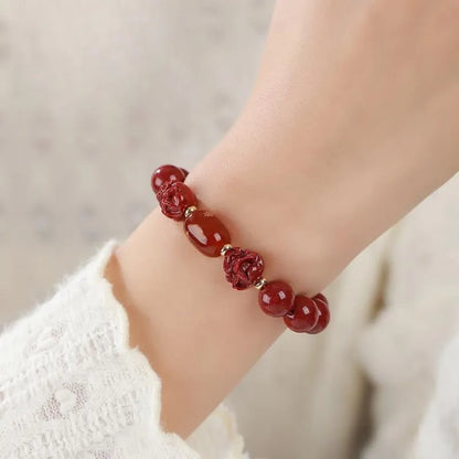 Natural Cinnabar Sanhe Liuhe Fortune Bead Bracelet