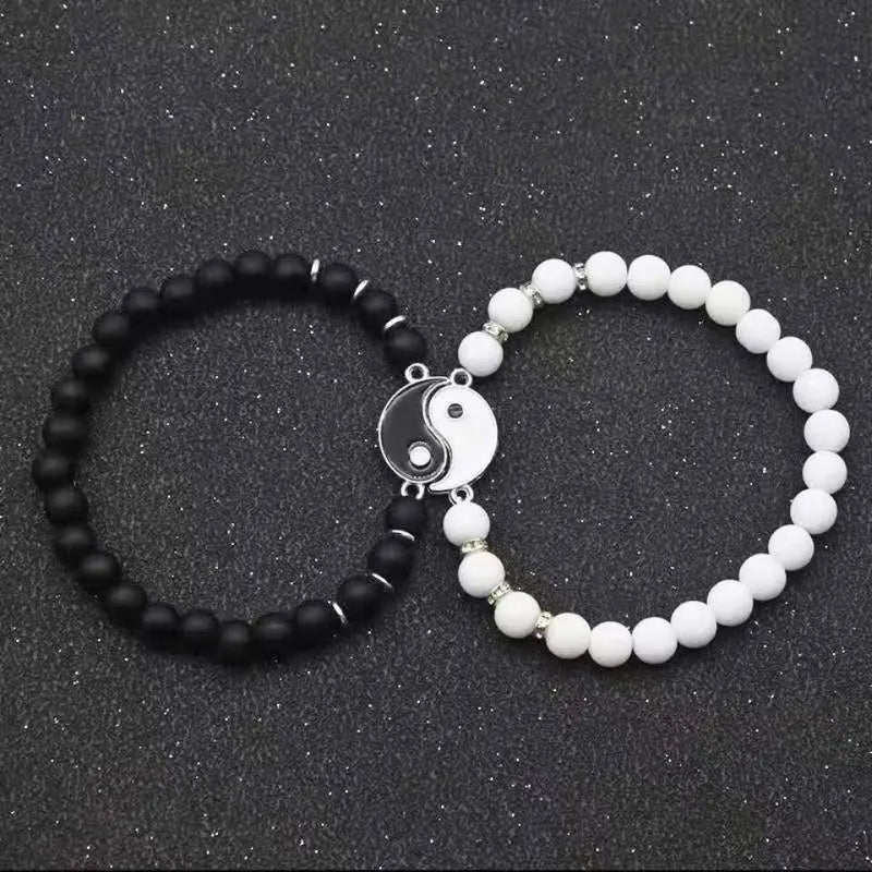 Natural Frosted Glass Yin Yang Bagua Tai Chi Bracelet - Perfect for Couples