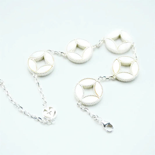 Taoist Five Emperor Coins & Mother-of-Pearl Bead Bracelet - Versatile, Pure, and Perfect for Couples