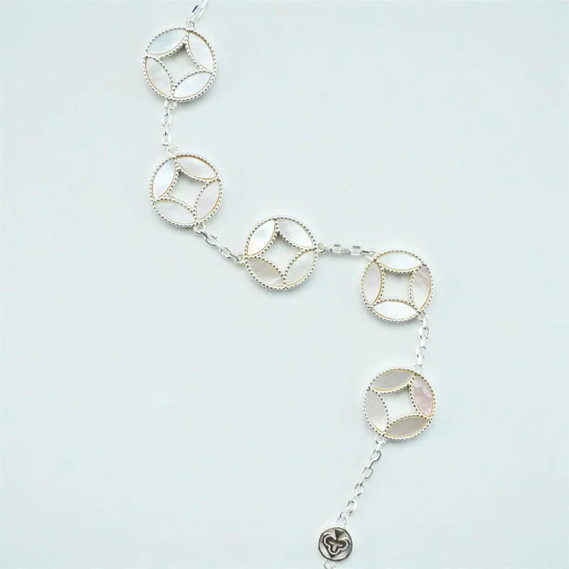 Taoist Five Emperor Coins & Mother-of-Pearl Bead Bracelet - Versatile, Pure, and Perfect for Couples