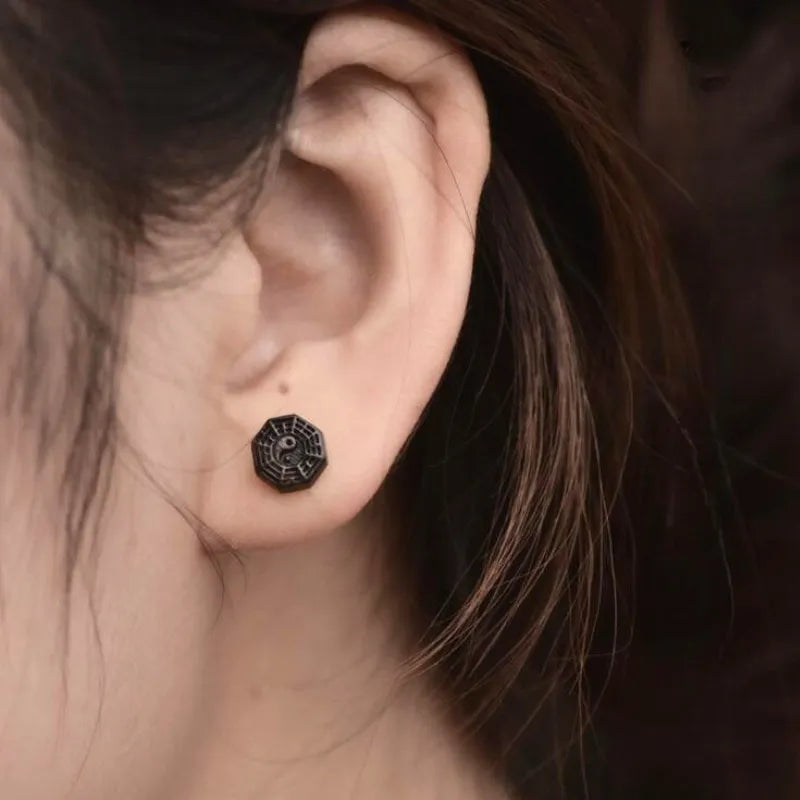 Taoist Tai Chi Bagua Diagram Sandalwood Earrings